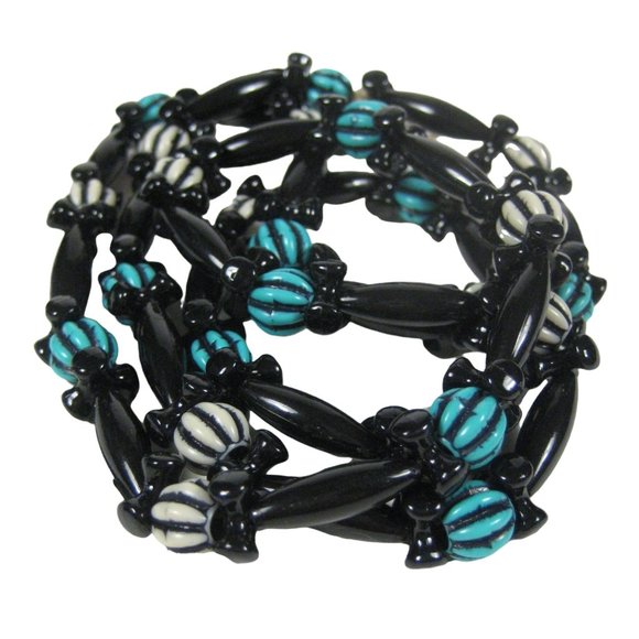 Necklace Plastic Beaded 33 inch Vintage Strand Ethnic Retro Black White NO CLASP - Picture 1 of 6